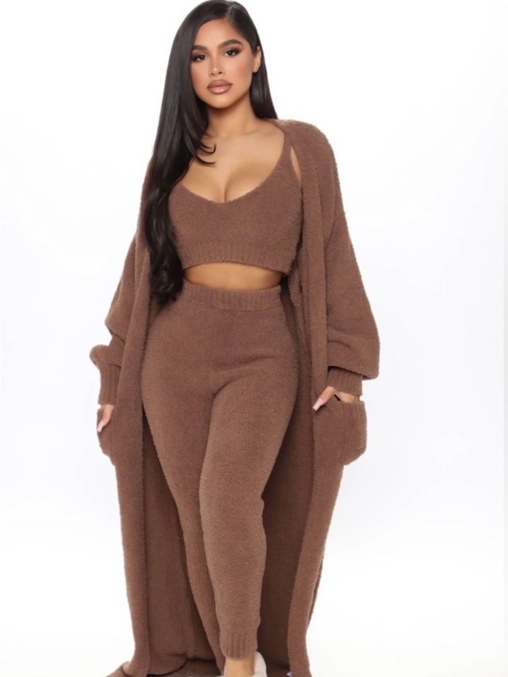 Fashion Nova “Living In It” Mocha 3-Piece Legging Set